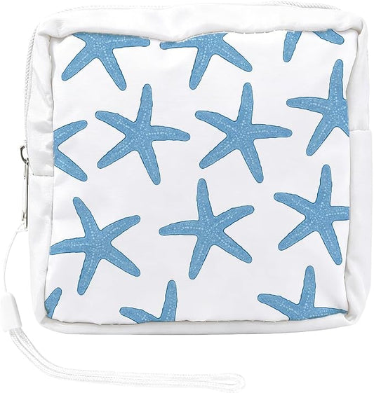Starfish Period Bag Pouch 5.12 x 5.12 x 1.57 Inch Sanitary Napkin Storage Bag with Zipper Portable Reusable Waterproof Polyester Menstrual Pad Pouch First Period Gifts for Women Daily Use