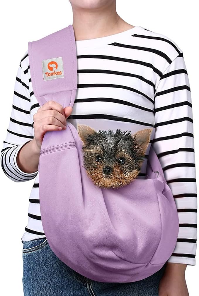 Tomkas Dog Cat Carrier Sling Zip Pocket & Adjustable Strap(M,Light Purple)