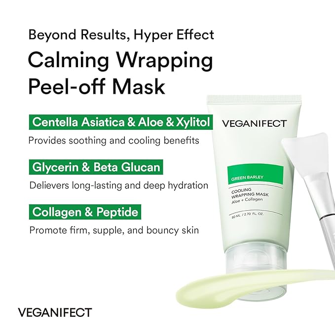 Aloe Cica Wrapping Peel Off Facial Mask with Jelly Brush, For Skin Refreshing, Instant Cooling, Soothing, Pore Tightening, Korean Skincare, 2.73 Fl Oz