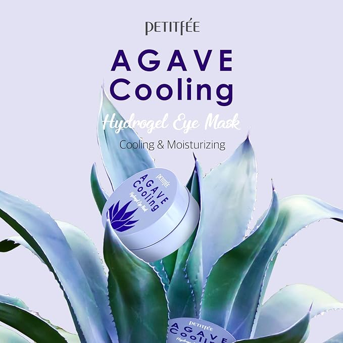 Petitfee Agave Cooling Hydrogel Eye Mask 60ea (30pairs) - Quick Calming Eye Patches with Blue Energy Complex, Agave, Blueberry, Eggplant, Caffeine Extracts, Moisturizing, Soothing Eye Care