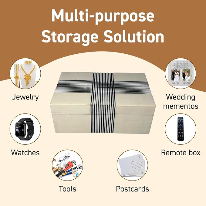 Perilla Home ﻿Home Decor Decorative Storage Wooden Box Small Wooden Organizer Tool Stash Card Craft Trinket Memory Keepsake Jewelry Box for Men and Women, Thin Line, Gifts For All Black & Off White