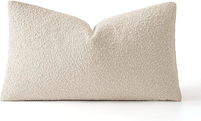 MIULEE Textured Boucle Lumbar Pillow Cover for Bed 12x24 Beige | Pack of 1 Textured Neutral Couch Throw Pillow Cover, Accent Solid Pillowcase, Sofa Living Room Home Decor