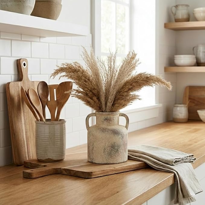 Emotionally Grounded Vase, Vaseking Ceramic Rustic Vase with 2 Handles, 6.1 inch Minimalist Decorative Farmhouse Vases for Home Decor, Living Room, Enterway, Table Decoration, Fired Terra Clay