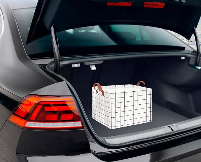 CLOCOR Rectangular Storage Bin,Waterproof Coating (white checks) | Collapsible Cute Pattern Storage Bin