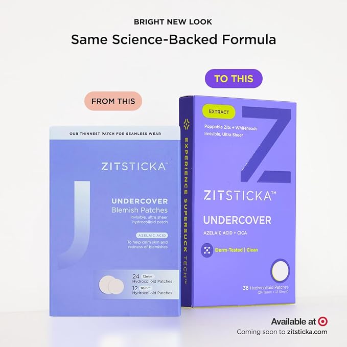 ZitSticka Undercover Invisible Pimple Patches for Face and Body - Ultra-Thin Hydrocolloid Acne Patches for Zits & Blemishes - Fast-Acting & Effective - 36 Count