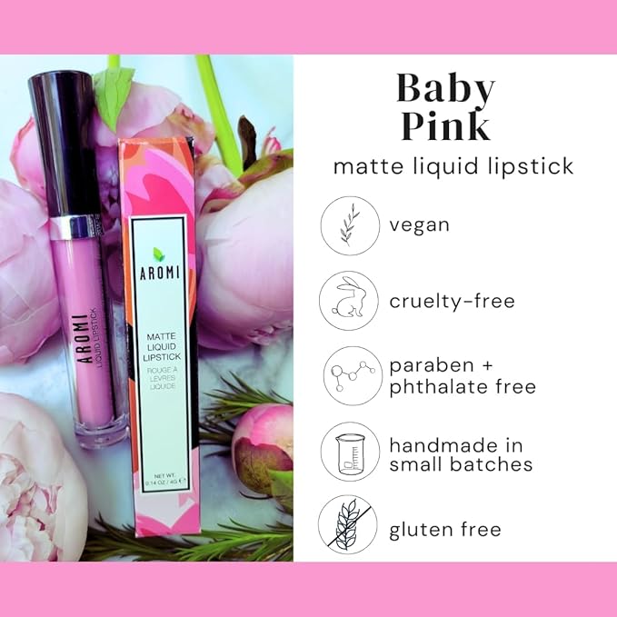 Aromi Baby Pink Matte Liquid Lipstick - Light Pink Lip Color for Women, Velvety Finish, Long-lasting,Waterproof, Vegan and Cruelty-free Makeup (Baby Pink)