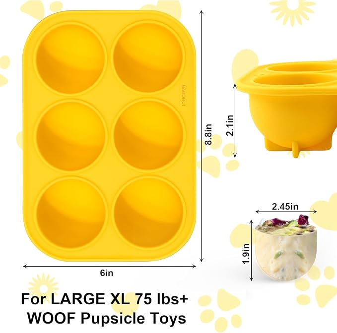 BABORUI 6 Cavities Dog Treat Molds for Woof Pupsicle XLarge 75lbs Up, Dishwasher Safe, Reusable Frozen Dog Treat Molds Silicone for Making Mix Refills Pops Ice Popsicle Treats (XL)