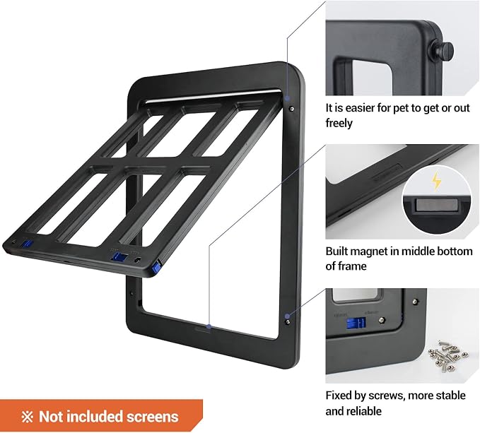 Dog Door for Sliding Door, Lockable Dog Screen Door with Magnetic Closure Easy Install Pet Door for Dogs Cats, 11.2"x14.4" Black