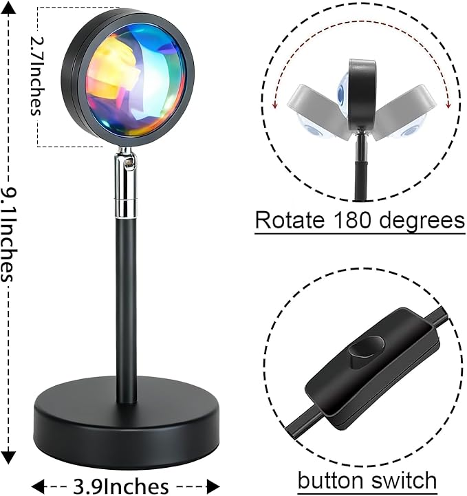 Balkwan Sunset Lamp Projection Rotation Rainbow Projection Lamp Led Romantic Visual Led Light Network Red Light with USB Modern Floor Stand Night Light Living Room Bedroom Décor (Multicoloured)