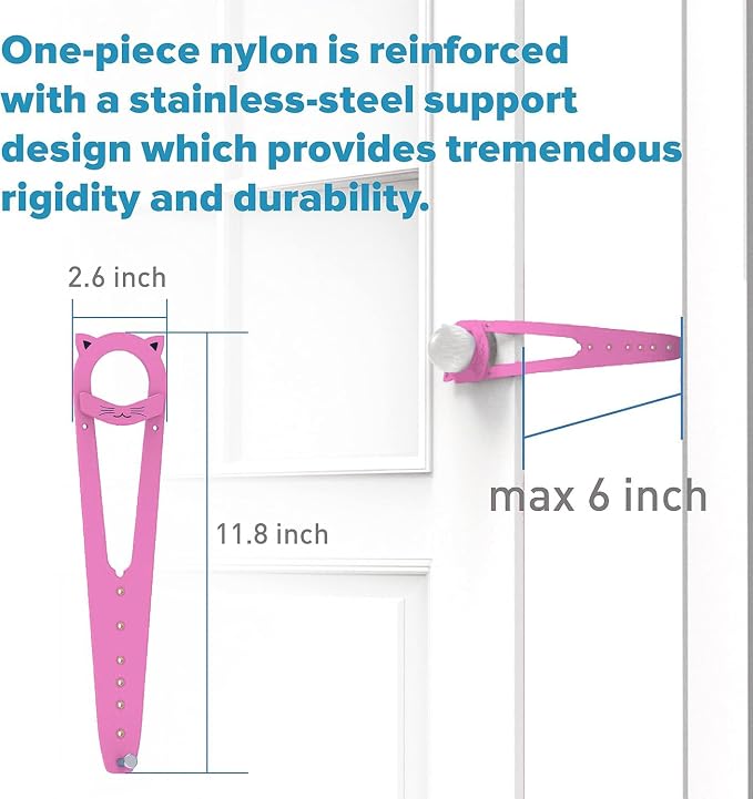 Cat Door Latch with Stabilizer, 7 Sizes Adjustable Cat Door Holder Latch to Keep Dog Out of Litter Box, Economical Alternative of Pet Gates and Interior Pet Door, Pink, 4 Packs