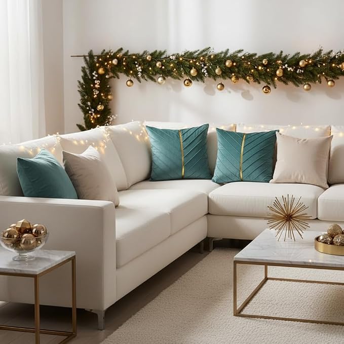 Velvet Throw Pillow Covers 16x16 Pack of 2 Gold Decor Aqua Green | Soft Solid Pillow Covers,Modern Luxury Home Decor,for Couch Chair Sofa Bedroom Livingroom,Hidden Zipper,Ideal Gift,Easy Care