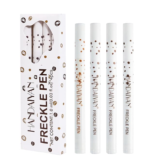 4 PCS Freckle Pen,Natural Lifelike Faux Fake Freckles Makeup Pen,Waterproof Long Lasting Quick Dry (01 Light Brown+02 Natural Coffee+03 Chestnut+04 Dark Brown)