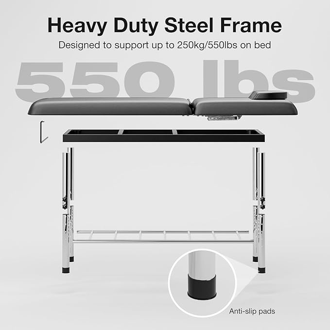 SyyBhb Professional Stationary Massage Table Height Adjustable, 550lbs Heavy Duty Wide Exam Bed for Treatment Physical Therapy, Black