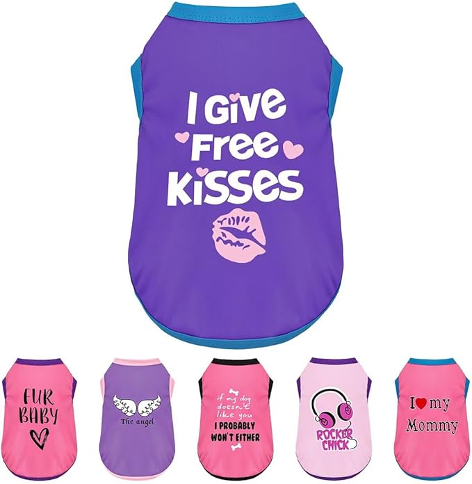 Color-Blocked Dog Tank Top with Playful Heat Transfer Designs – Lightweight Polyester Shirt for Small,MediumDogs, Perfect for Casual Outings.I Give Free Kisses Deep Purple 4XL