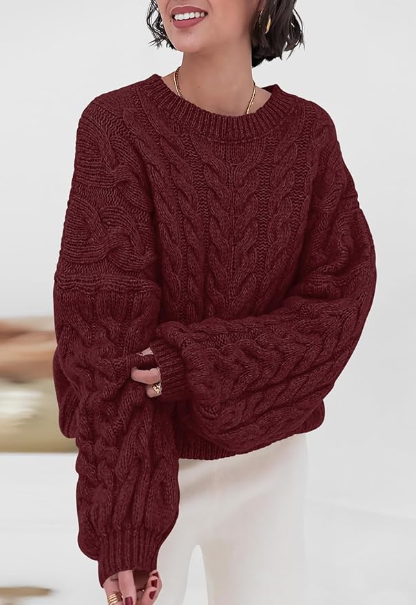 PRETTYGARDEN Womens Sweaters Spring 2026 Cable Knit Long Sleeve Crewneck Oversized Sweater Chunky Pullover Loose Outfits