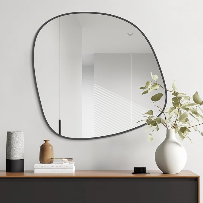 Asymmetrical Mirror, Irregular Wall Mirror, Wall Mirrors Decorative for Bedroom Living Room Entryway Hall, Unique Wall Mirror 27" H x 26" W, Black