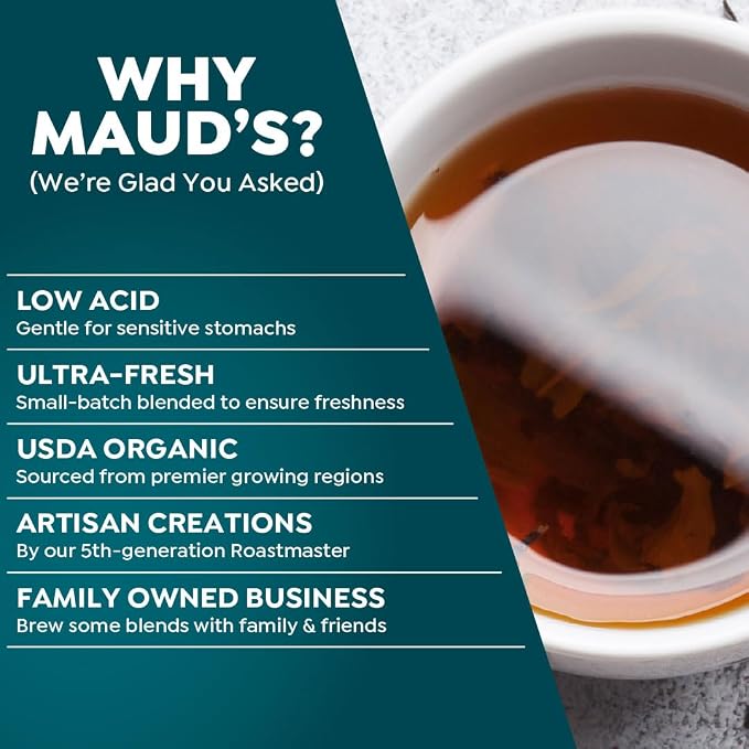 Maud's 9 Blend Organic Tea Pods Variety Pack, 48 ct, 9 Assorted Flavors, Single Serve Pods –100% Gourmet Blended Tea Leaves, Compatible with Keurig K Cups Maker