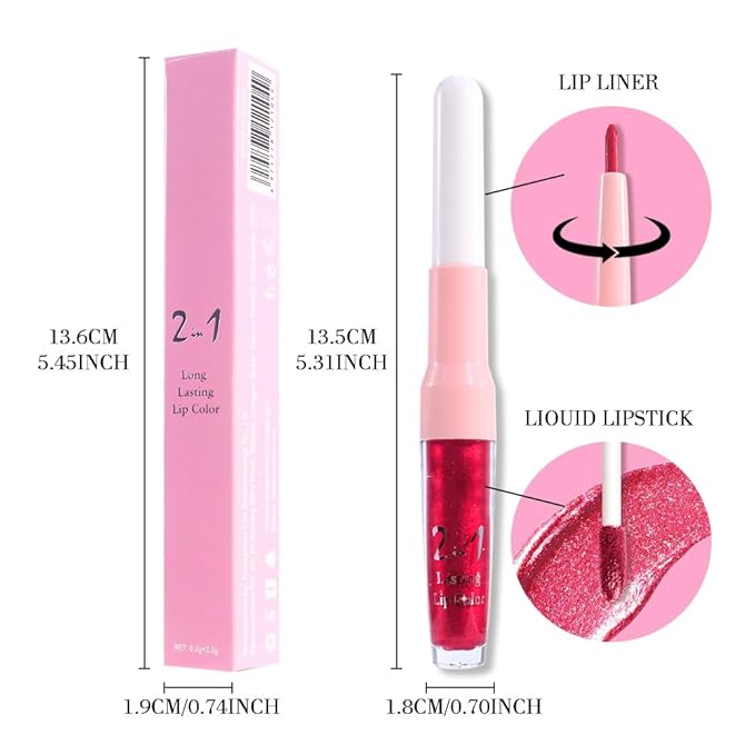 evpct Rose Red Metallic Glitter Lip Liner and Lipstick Combo Lip Gloss Stain Set Makeup for Women Long Lasting Waterproof 24, Rose Red Metallic Shimmer Frosted Iridescent Glossy Liquid Lipstick 25