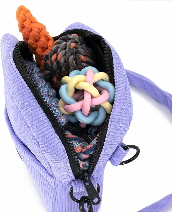 Dog Treat Pouch,Velvet Dog Training Pouch Bag Built-in Poop Bag Dispenser | Large Capacity Pet Treat Training Bag for Treats, Kibbles, Pet Toys (Lightpurple)