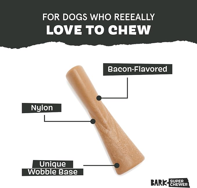 BarkBox Bacon Bone Super Chewer - Toy for Large Dogs | Durable Dog Toy for Aggressive Chewers - Bacon Scented Chew