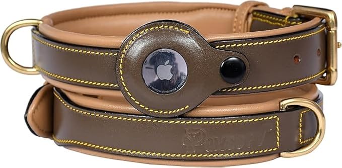 Airtag Luxury Real Leather | Genuine Leather Soft Padded Dog Collar for Medium Large Dogs | Leather with Anti -Rust Hardware (Size - L) Fits Neck 18, 19, 20 & 21 inches