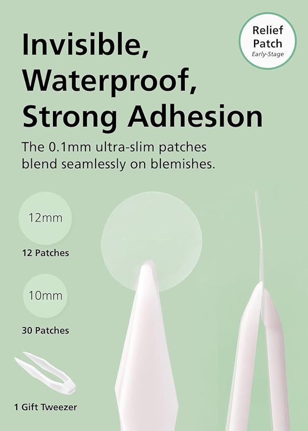 EasyDerm Relief Invisible Patch 4 Packs (168 Patches) | 10,000 ppm Tea Tree Oil, Ultra-Slim 0.1mm, Waterproof Acne Patch, Clear Skin Essential for Daily Care