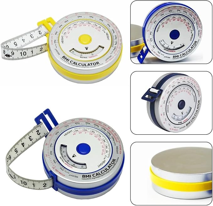 BMI Body Mass Index Retractable Tape Measure, Push-Button Locking Diet Tool for Waist Hip Arm Chest Thigh, Accurate Plastic Ruler for Fitness Tracking, 150cm/200cm(blue)