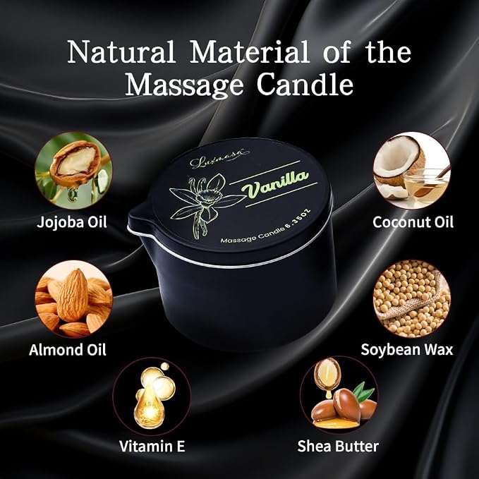 Scented Massage Oil Candle for Body SPA, Low Temp Massage Wax for Skin Care, Nourishing Soybean Oil Coconut Oil Based Candle, Self Care Gifts for Women & Men 6.35 OZ (Vanilla)