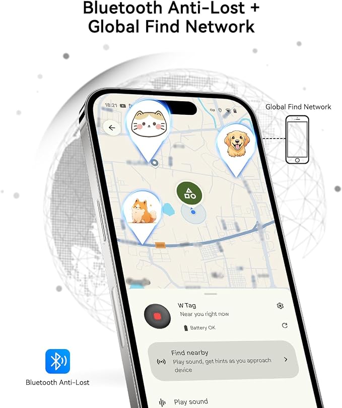 Dog Tracker Tag 2 Pack, Bluetooth Pet Tracker for Dogs with Collar Holder, Works with Apple Find My and Android Find Hub, Waterproof Anti-Lost Dog Tag Tracker for Collars