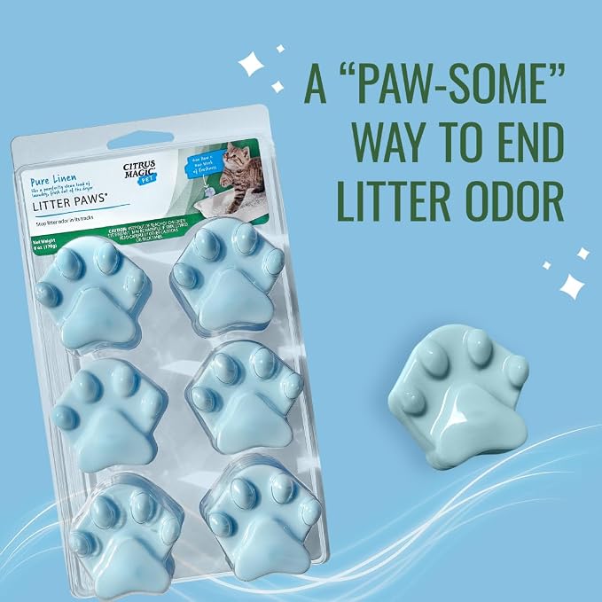 Citrus Magic Pet Odor Eliminator Litter Paws, Fresh Linen, 6 Paws | Odor Absorber for Cat Litter Boxes, Air Fresheners for Home with Pets