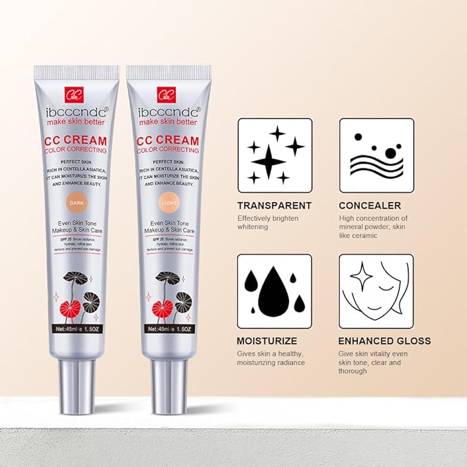 Color Correcting CC Cream With Centella Asiatica - Color Correcting Formula for Blemishes, Skin Redness, & Acne Marks - Lightweight - Moisturize Skin and SPF Protection, Even Skin Tone (Light)
