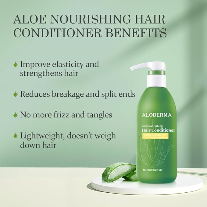 Aloderma Aloe Nourishing Hair Conditioner 16oz - Fresh, Organic Aloe Vera (No Water Added) + Crambe Seed Oil for Dry, Damaged Hair - Naturally Hydrate & Nourish for Soft, Shiny, & Healthy Hair & Scalp