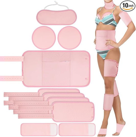 Castor Oil Pack Wrap-10 Pcs,Reusable & Adjustable Elastic Strap Castor Oil Compress wrap for Liver Detox,Constipation & Inflammation, Flannel Cotton Pads Kit for Neck Waist Chest Knee