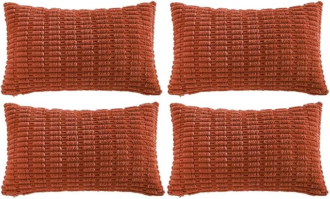 Fancy Homi 4 Packs Decorative Throw Pillow Covers for Living Room Couch Bed, Modern Farmhouse Boho Home Décor Accent Cushion Case, 24" x 12", Burnt Orange