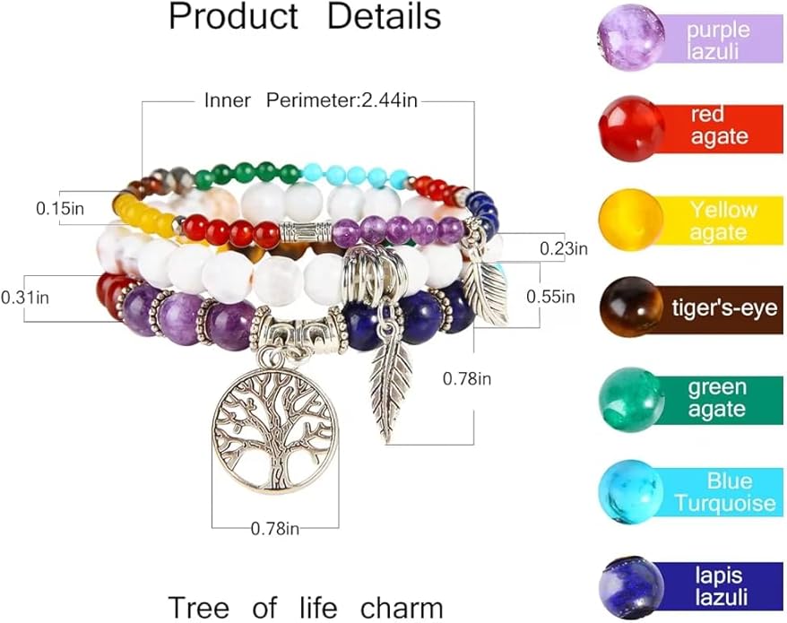 Jardme Healing Crystal Bracelets for Women, 8mm Beaded Natural Stone Stretch Chakra Bracelets Tree of Life Bracelet Jewelry Gifts for Women