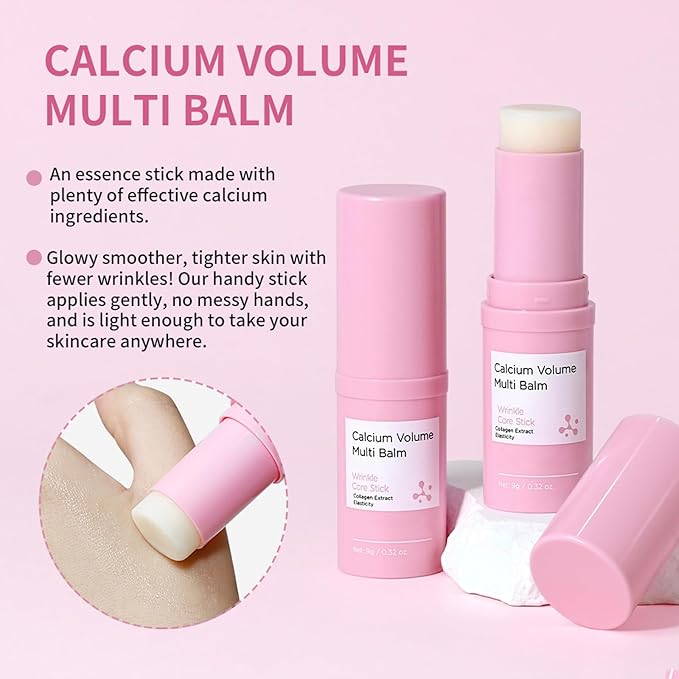 Cemenrete Calcium Volume Multi Balm Stick, Korean Collagen Moisturizing Glow, Hydrating & Anti-Aging Almond Vitamin E for Face, Eyes, Lips & Neck (Multi Balm Stick, 1)