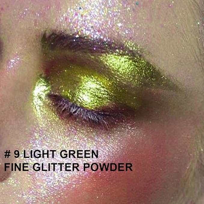 Light Green Glitter Spray for Face and Body, Rich Color Loose Shimmer Powder Long Lasting Sparkly Spray High Gloss Makeup for Women Rave Festival Prom Stage Wedding Party, #9
