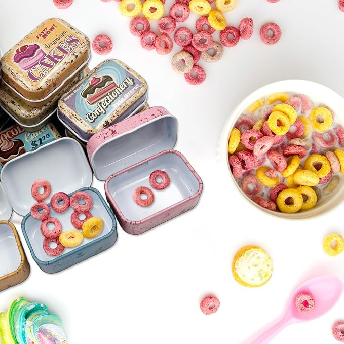 8Pcs Mini Butter Dessert Tin Trinket Jewelry Organizer Storage Box Decorative Boxes Vintage Small Metal Tins with Hinged Lids Portable Containers Small Storage Kit,Christmas Stocking Stuffers (Brown)