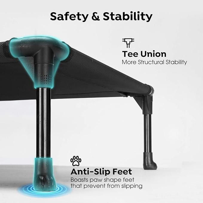 Veehoo Outdoor Elevated Dog Bed Large Sized Dogs, XXL Cooling Raised Dog Cots Beds Training Platform Off Ground Hammock with Breathable Mesh, No-Slip Feet, 59"x37.5", Black | Off-ground training platform, portable camping hammock, breathable mesh, easy...