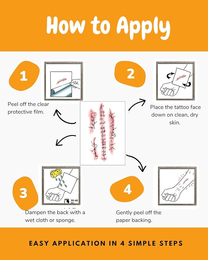 Horror Realistic Fake Bloody Wound Stitch Scar Scab Waterproof Temporary Tattoo Sticker Halloween Masquerade Prank Makeup Props (5 Sheets Stiching)