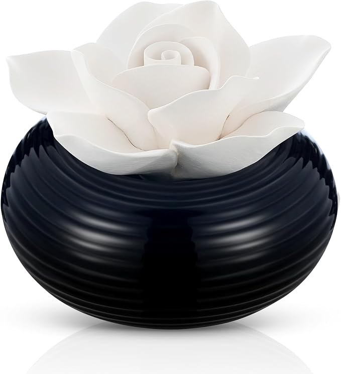Honeydak 1 Pcs Ceramic Essential Oil Diffuser, Non Electric Reedless Passive Porcelain Flower Aromatherapy Diffuser, Decorative Floral Design Tabletop Office Home Bathroom Decor (Camellia)