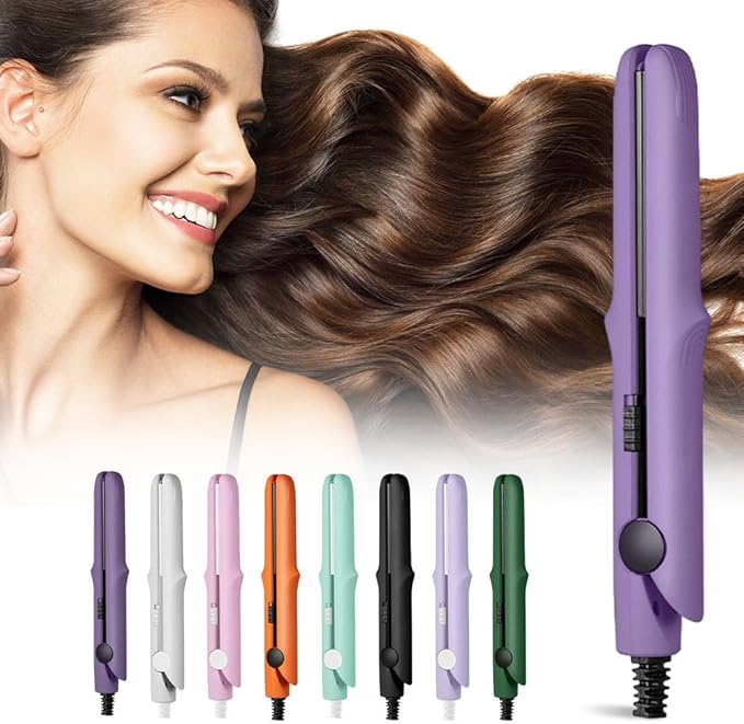Mini Dual Purpose Curling Iron, 2026 New 2 in 1 Mini Curling Wand & Flat Iron Hair Straightener, Portable Travel Curling Wand for Women Short Hair, Hair Straightener for All Hair Types (Purple)