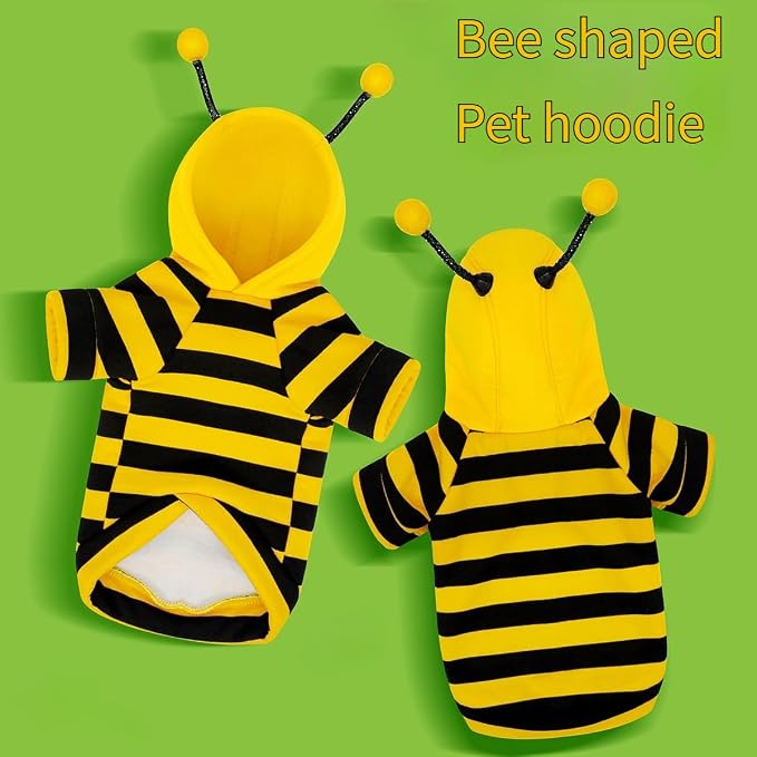 Fleece Lined Bumble Bee Design Dog Hoodie Costume with Antennae, XL | Autumn Winter Cute Pet Clothing & Halloween Cosplay For 2-18 Lbs Dog Cat French Bulldog Chihuahua Pug Poodle Dachshund