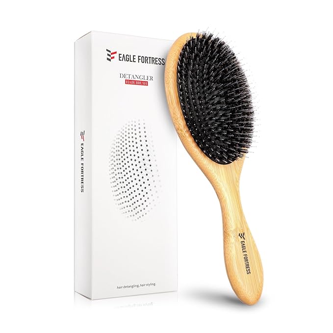 Eagle Fortress Boar Bristle Hair Brush for Women, Detangler Brush for Wet, Dry & Damaged Hair with Long Pins for Thick & Long Hair - Bamboo