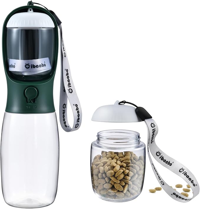 Cibaabo Dog Water Bottle Portable with Food Container & Filter for Travel | Feeding & Hydration | Travel Water Bowl | Portable Pet Dispenser | Dog Gifts | Puppy Essentials | for Hiking Camping Beach