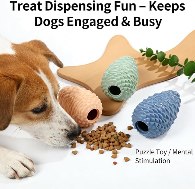 4-Pack Pine Cone Dog Chew Balls – TPR Interactive Treat Dispenser Toy for Small & Medium Dogs, Teeth Cleaning & Boredom Relief, Includes Brown, Green, Blue&Orange，3.86 x 2.28 Inch