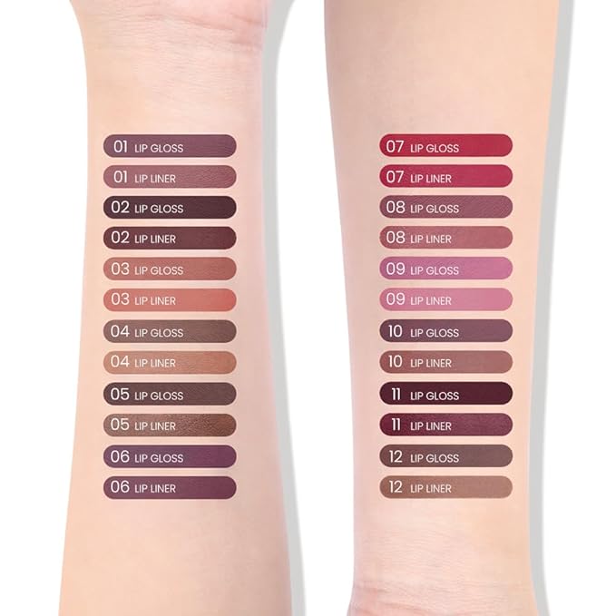 AMY'S DIARY 2pcs Matte Dark Red Lip Liner & Lipstick Makeup Set, Liquid Lipstick 24H and Lip Liner Set Matt Liquid Lips Make Up Waterproof Long Lasting (11#, 2 Pcs Set)