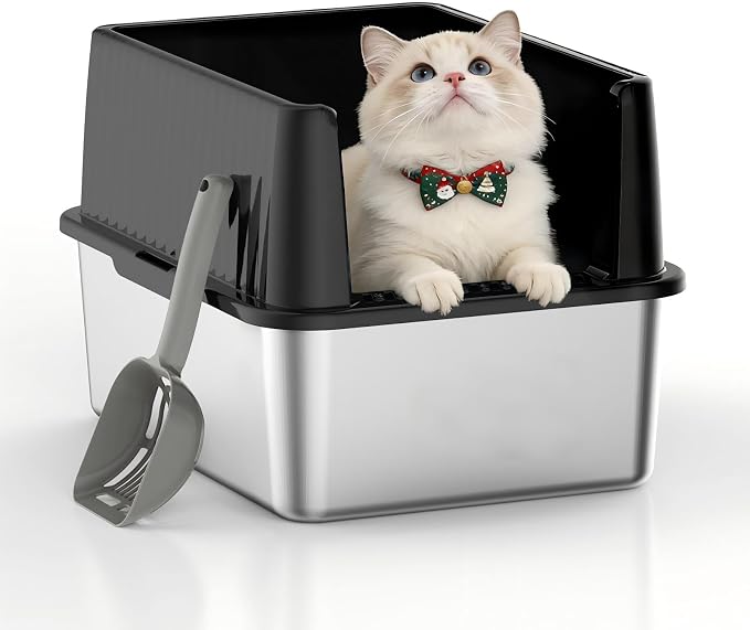 Stainless Steel Small Cat Litter Box, 11.8" High Sides, Low Entry | Litter Scatter & Urine Spray Control, Non-Stick Surface, Easy Scooping, Durable Build, Compact Footprint for Small Spaces