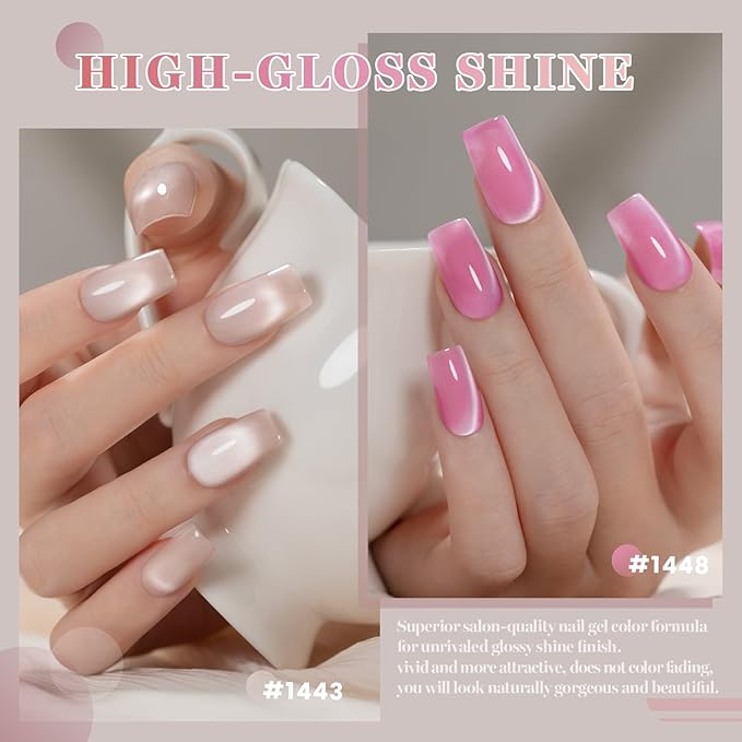 RARJSM Nude Pink Ceramics Glitter Cat Eye Gel Nail Polish Set 6Pcs Velvet Rose Champagne Beige Plum Nuded Blush Mauve Pink Smoothie Cateye Gel Polish with Magnetic Stick Curing Require Home Salon