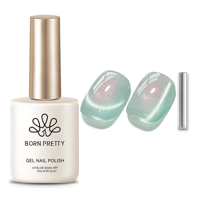 BORN PRETTY Cat Magnetic Eye Gel Nail Polish,Tuberose Green Magnetic Gel Polish Shimmer Magnetic Eye Gel Manicure Nail Art DIY 15ml